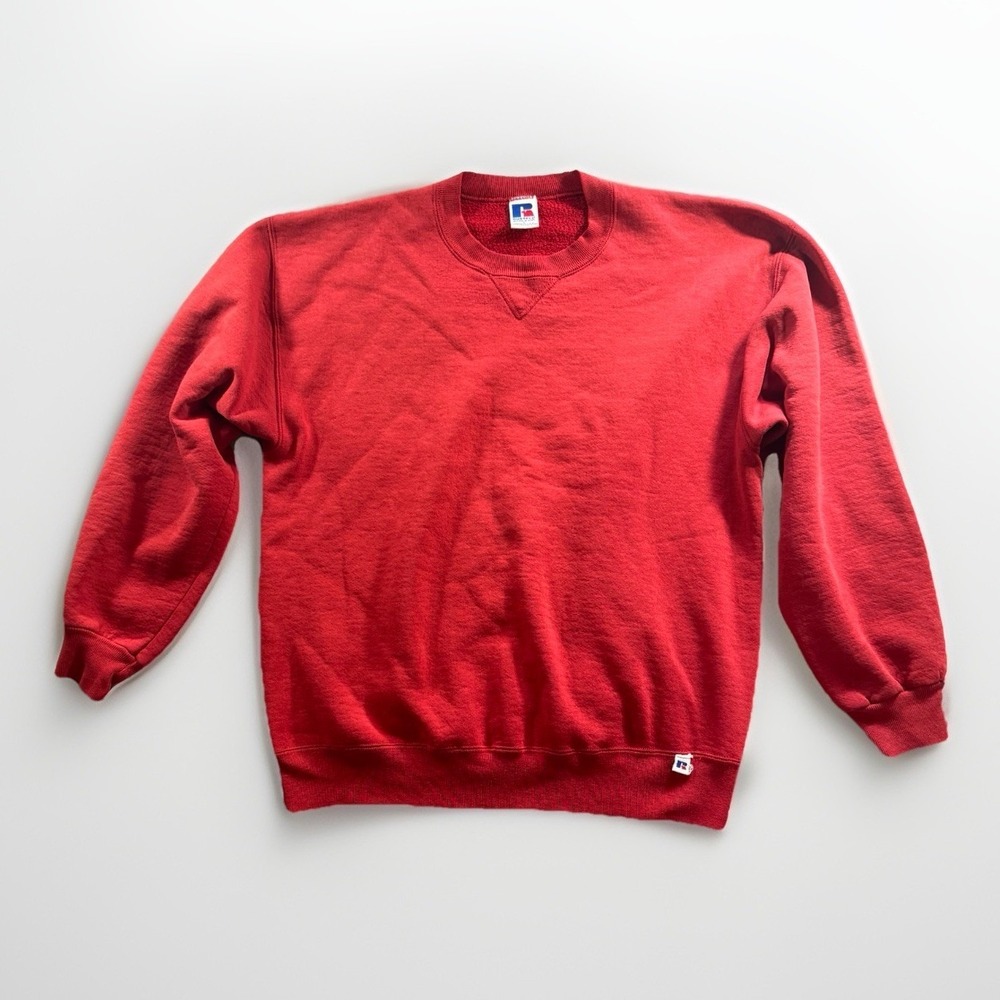 Vintage Russell Athletic Sweatshirt Size L Red Blank Crewneck Made In USA 90s